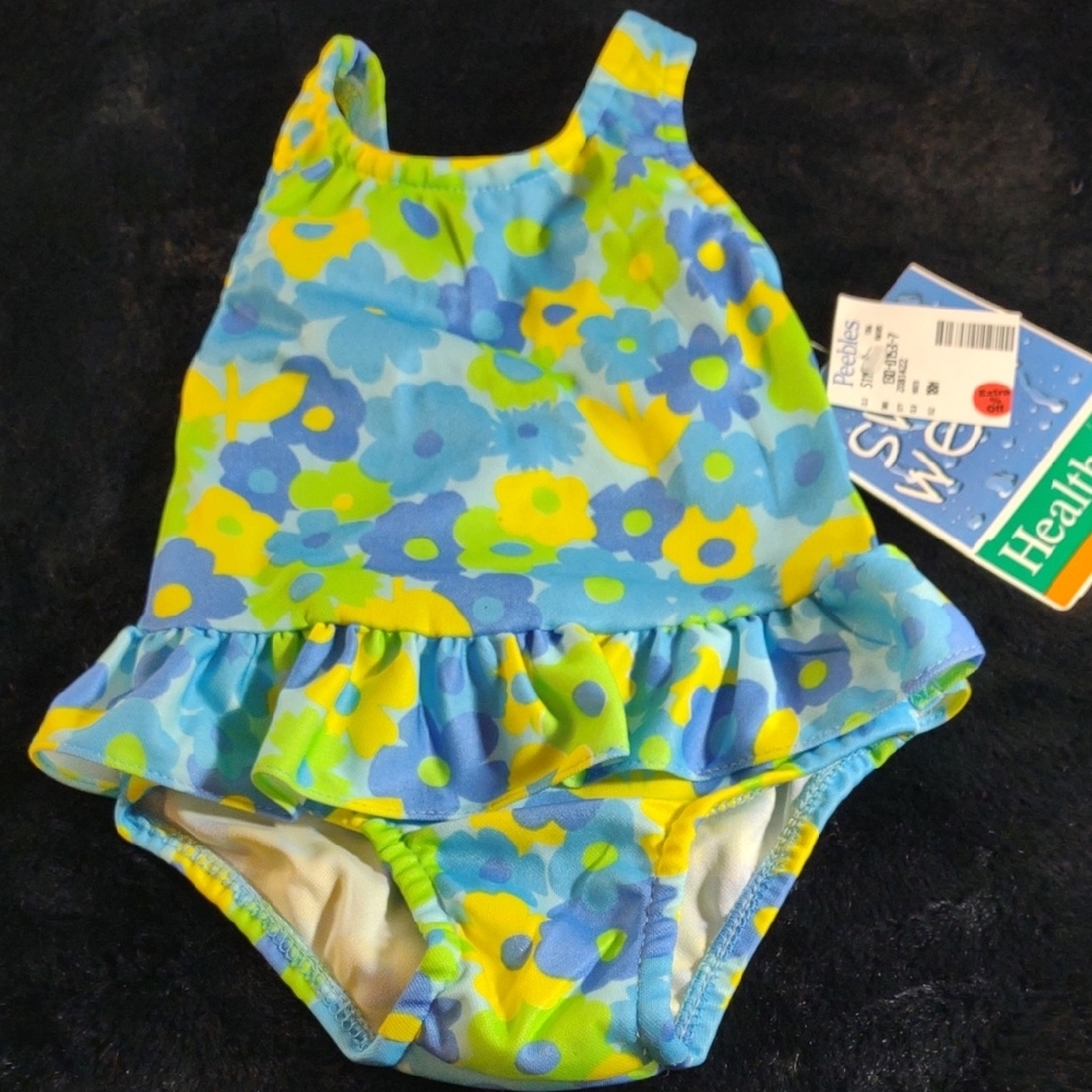 NWT Healthtex Vibrant Floral Ruffle Swimsuit - Size 18 Mos.